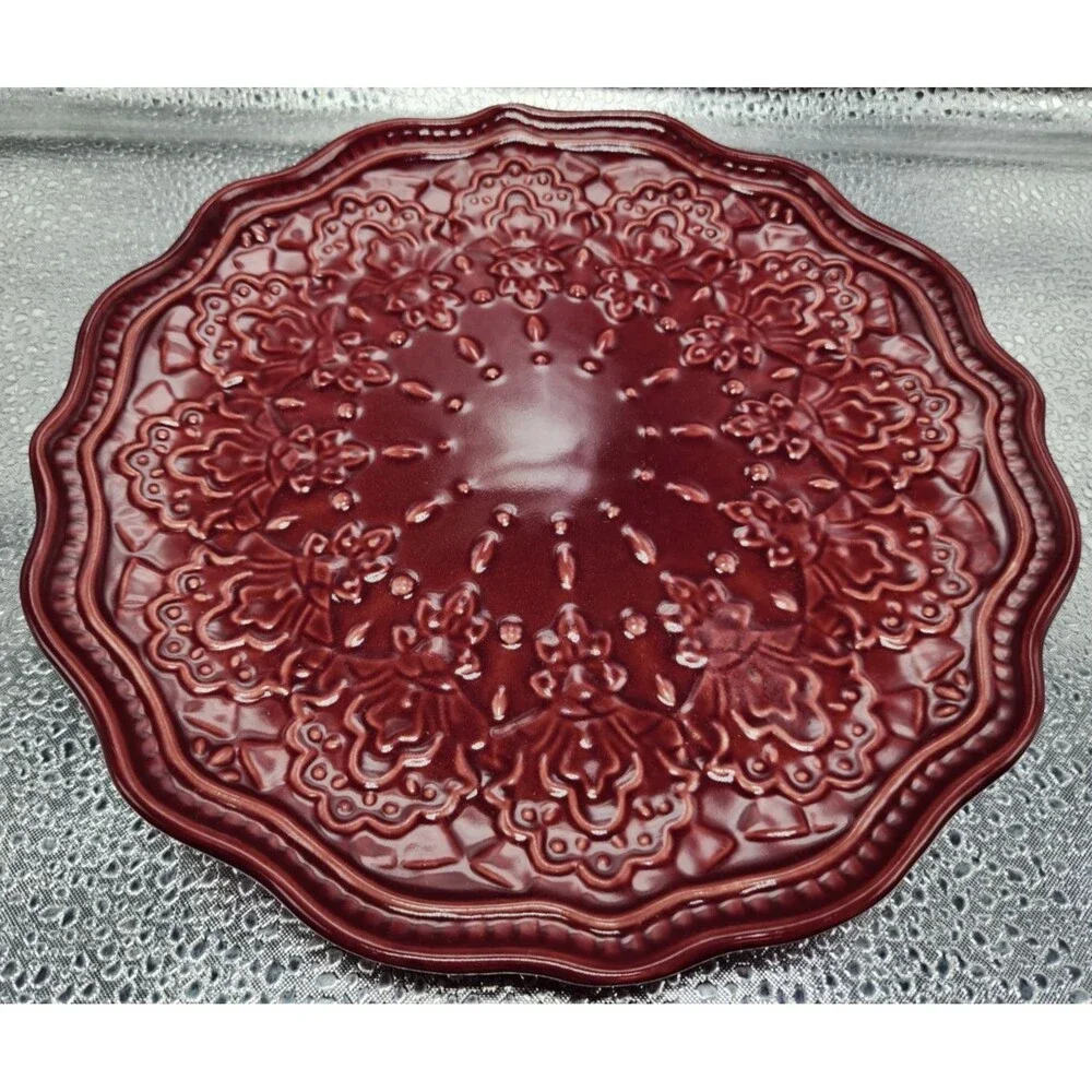 Pioneer Woman ~ Red ~ FARMHOUSE LACE Stoneware Salad Plates (Set of 3) READ!!